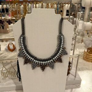 Sabine brown and white stoned costume necklace NWT